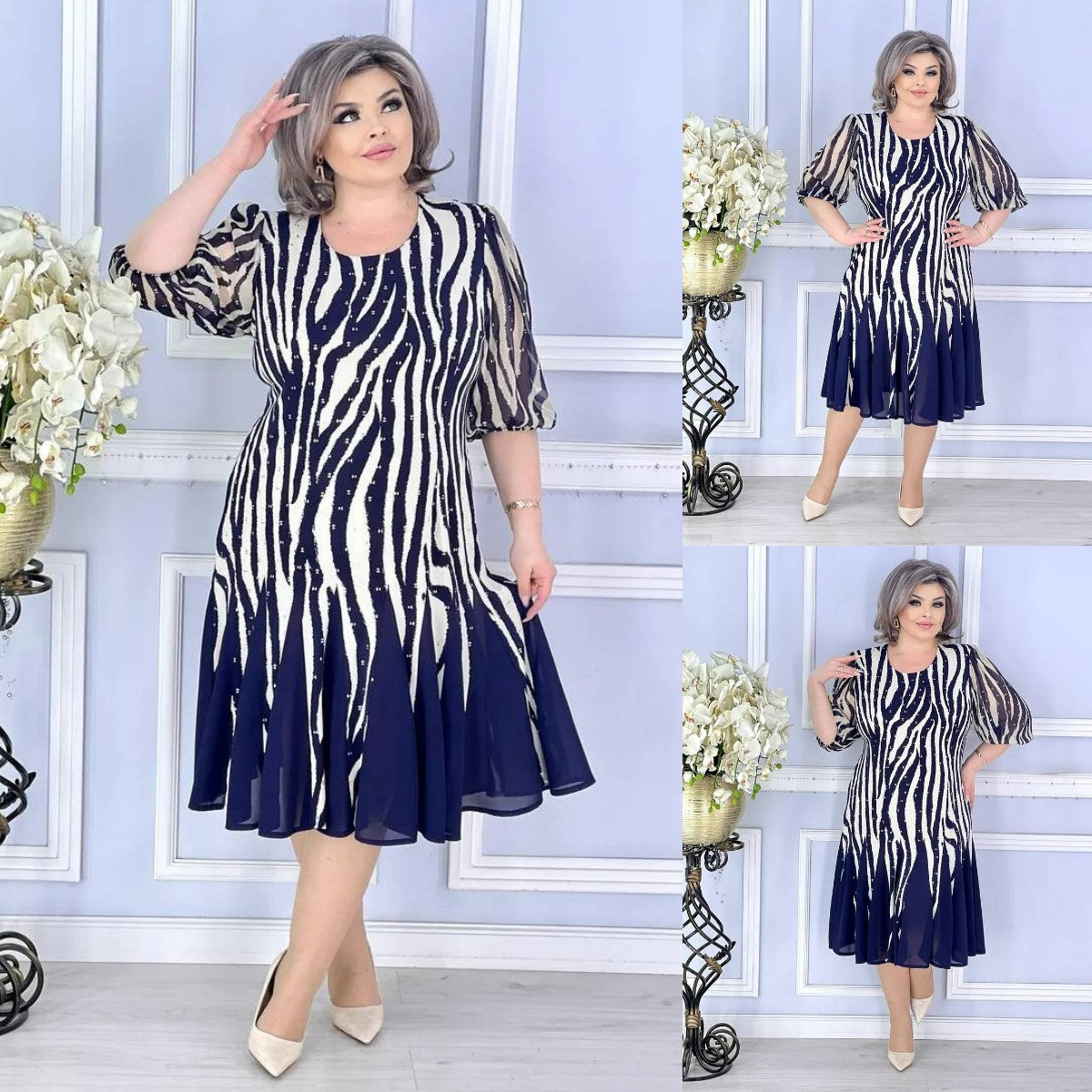Duży rabat 💙🌸【S-5XL】2025 lato najlepiej sprzedająca się nowa elegancka i modna sukienka, wysokiej jakości tkanina szyfonowa