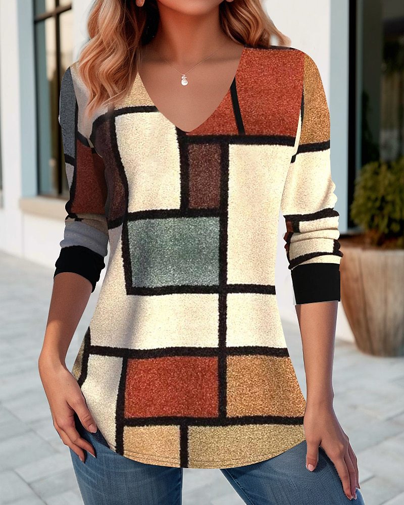 đ„ăS-5XLă T-shirt z nadrukiem na wiosnÄ i jesieĆ z dekoltem w ksztaĆcie litery V-3726379