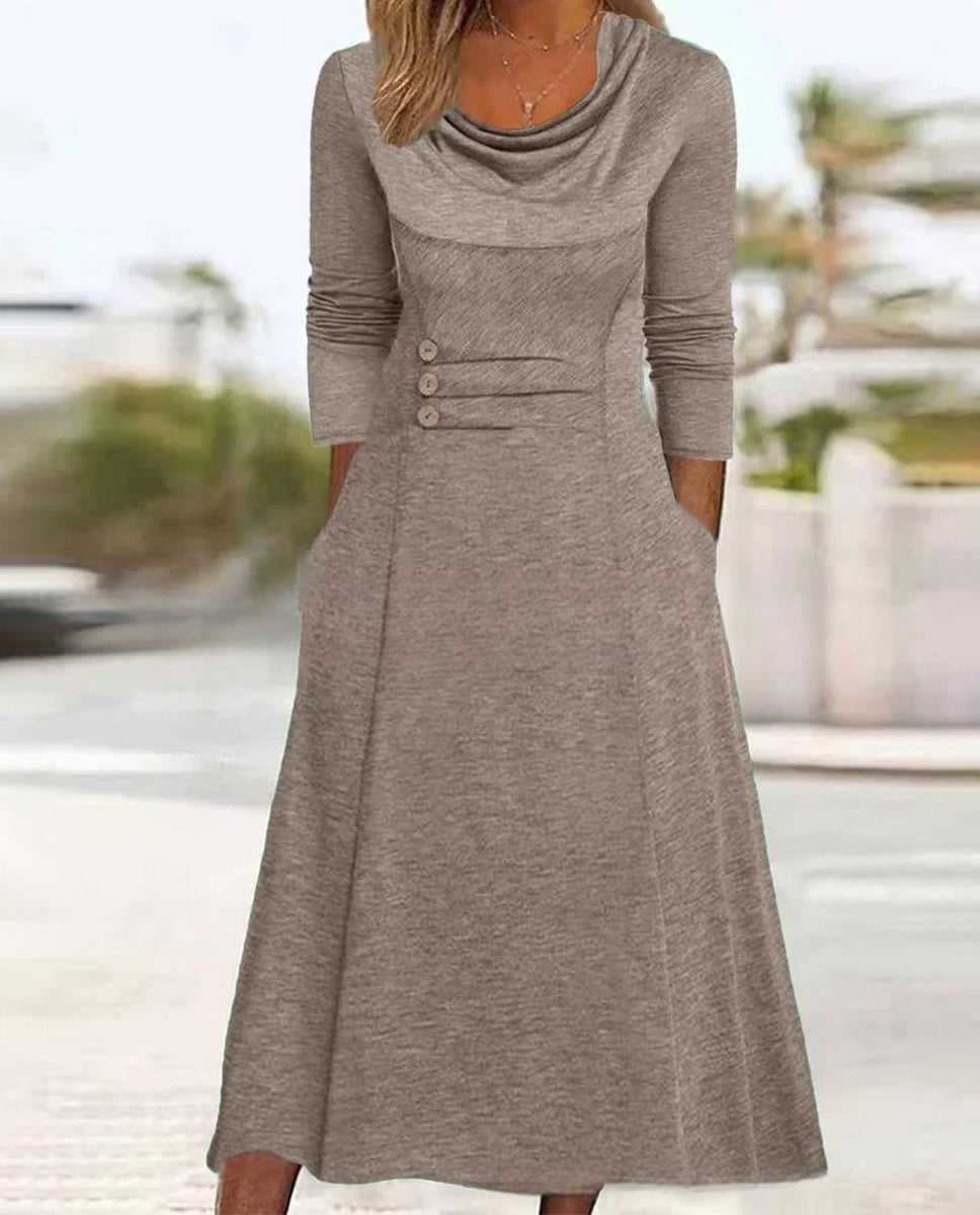 👗【S-3XL】2024 nowa jesienna sukienka z kieszeniami w jednolitym kolorze-3895564