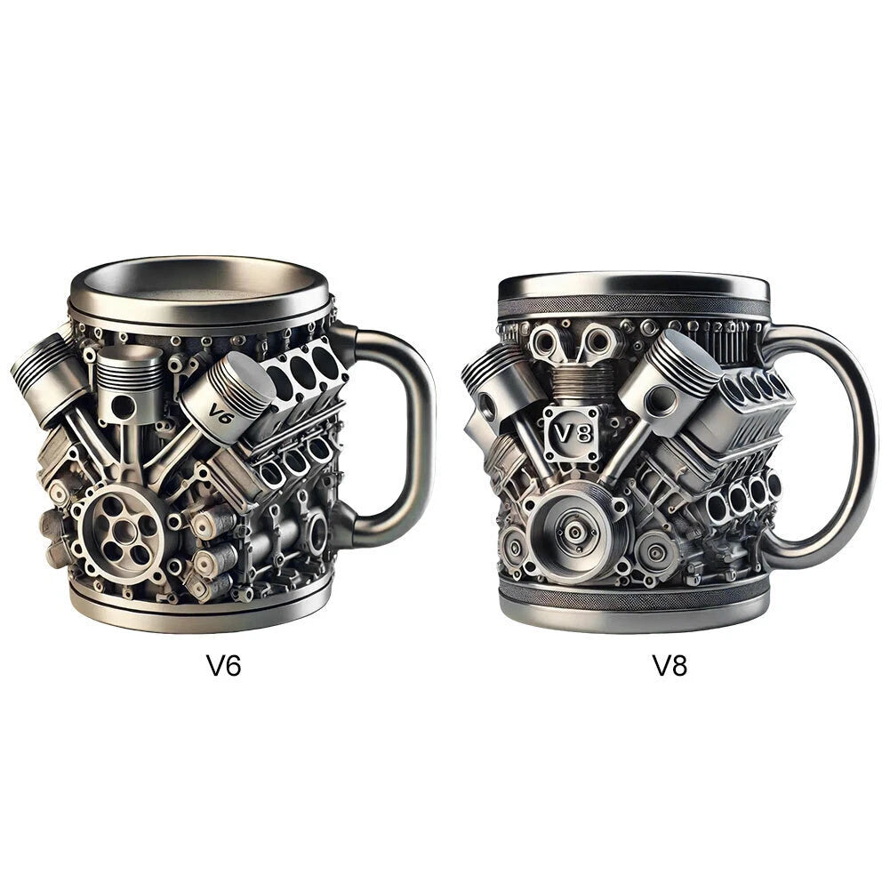 🎁☕ Чаша за кафе от неръждаема стомана Creative Engine V6V8, механичен дизайн