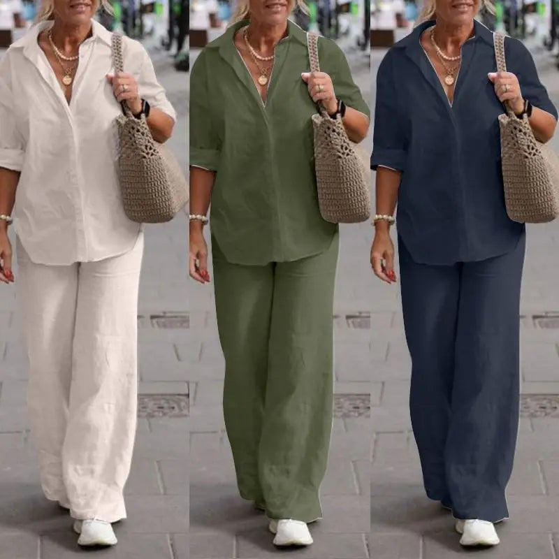 đ„đăTop + PantalonesăăS-5XLăNuevo conjunto de moda, camisa de color liso para mujer + pantalones casuales
