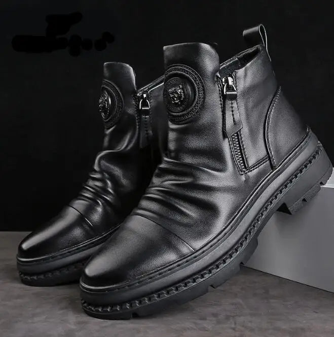 🔥😎💥【39-44】 Nowe brytyjskie skórzane wysokie buty męskie z grubą podeszwą