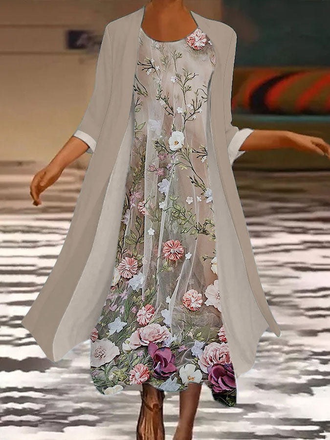 🌻 Descuento -50% 🔥🔥【40-120 kg】Nuevo vestido de mujer con estampado floral, vestido de dos piezas con escote redondo ✅Pago contra entrega