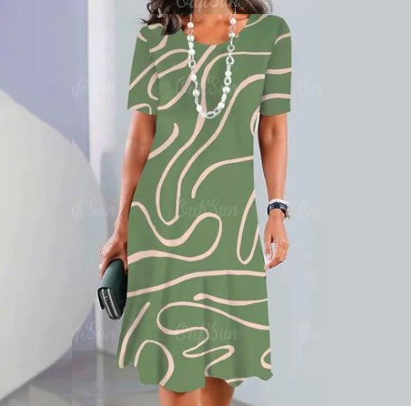 ✨ ✨【XS-5XL】👗👗2025 nowa letnia elegancka sukienka z okrągłym dekoltem i nadrukiem, wygodna i oddychająca