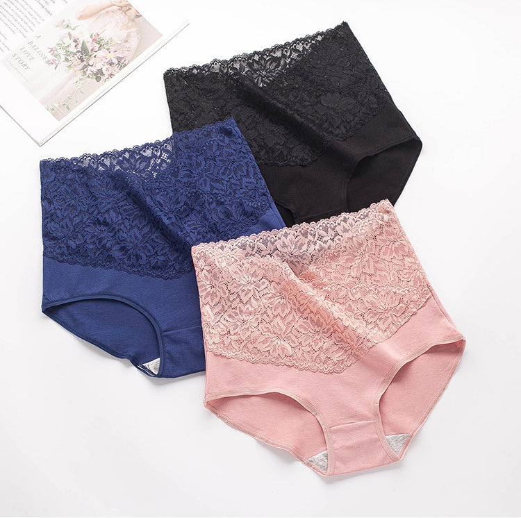 š„ćKup 3, a otrzymasz 3 za darmoćšAntybakteryjne baweÅniane koronkowe majtki z wysokim stanem-