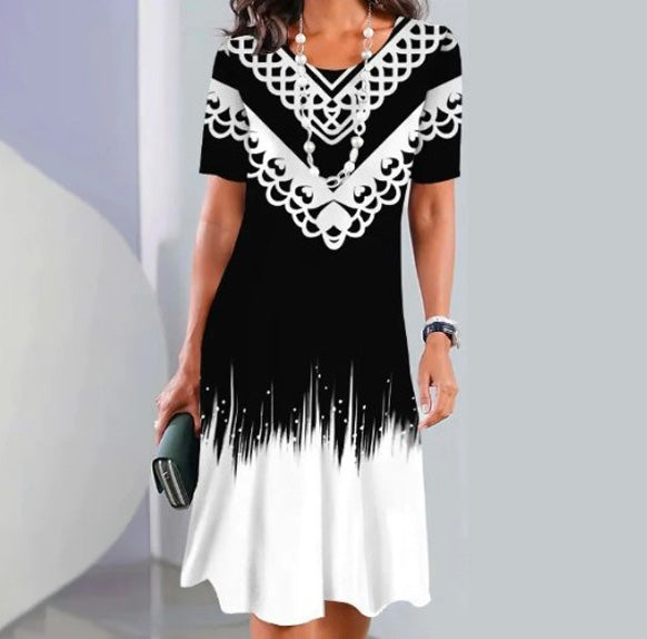 ✨ ✨【XS-5XL】👗👗2025 nowa letnia elegancka sukienka z okrągłym dekoltem i nadrukiem, wygodna i oddychająca