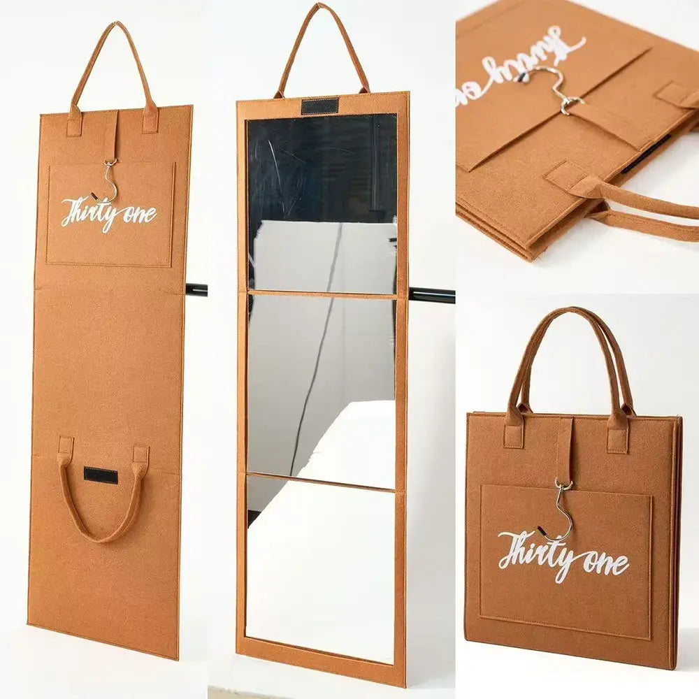 👗👜 Sklopivo, prijenosno putno ogledalo pune visine, opremljeno ručkom za nošenje i zaštitnom futrolom od filca otpornom na udarce – dizajnirano poput mape ✨