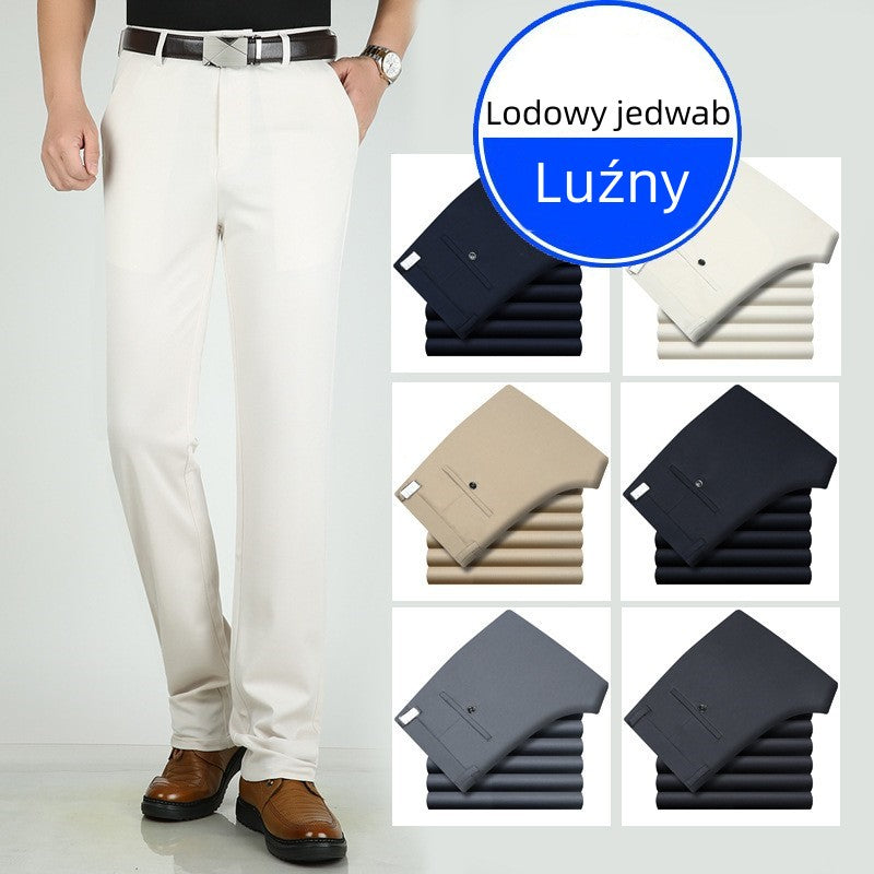 ššWiosenne i letnie mÄskie spodnie biznesowe typu slim-fit, casual, z prostymi nogawkami i szerokimi nogawkami, bez koniecznoÅci prasowania-3673932