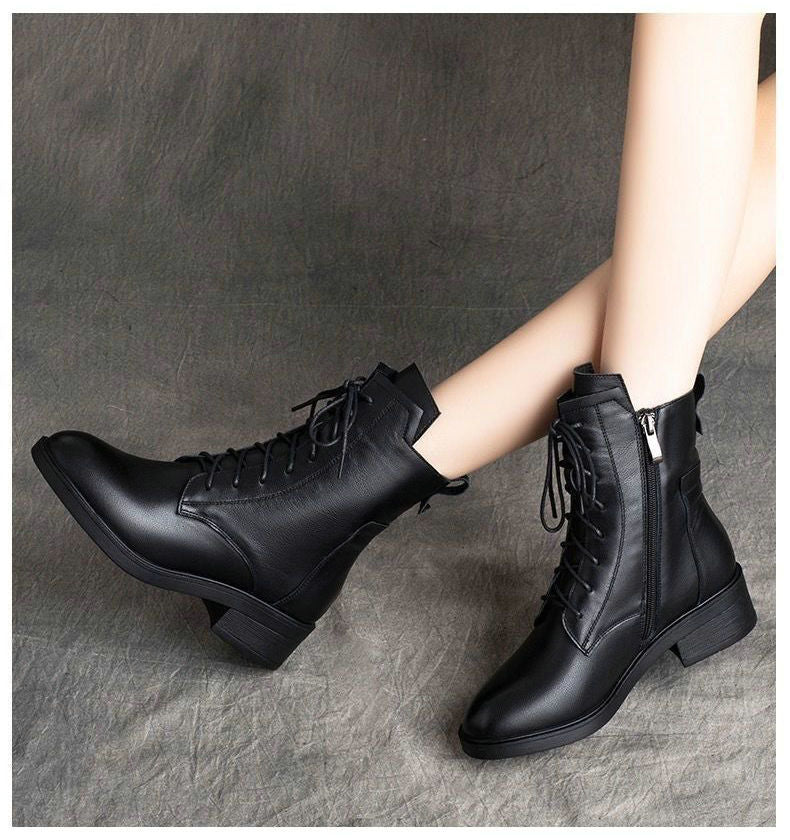 【Jesienna nowość】🍁🍂【35-41】 Stylowe i eleganckie damskie skórzane buty Martin z noskiem w szpic