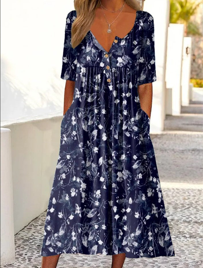 【S-3XL】2025 modna nowa sukienka z kieszeniami z nadrukiem--3918932