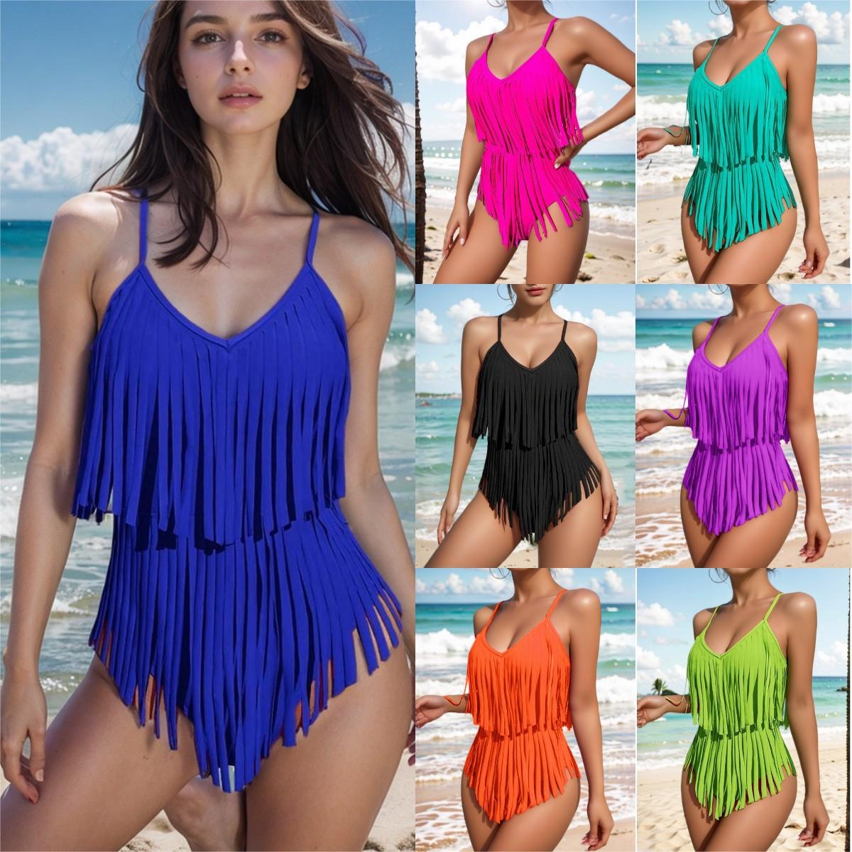 😍👙 (50% ZNIŻKI) 2025 Seksowny, wąski kostium kąpielowy z dekoltem w kształcie litery V, bez pleców i frędzli