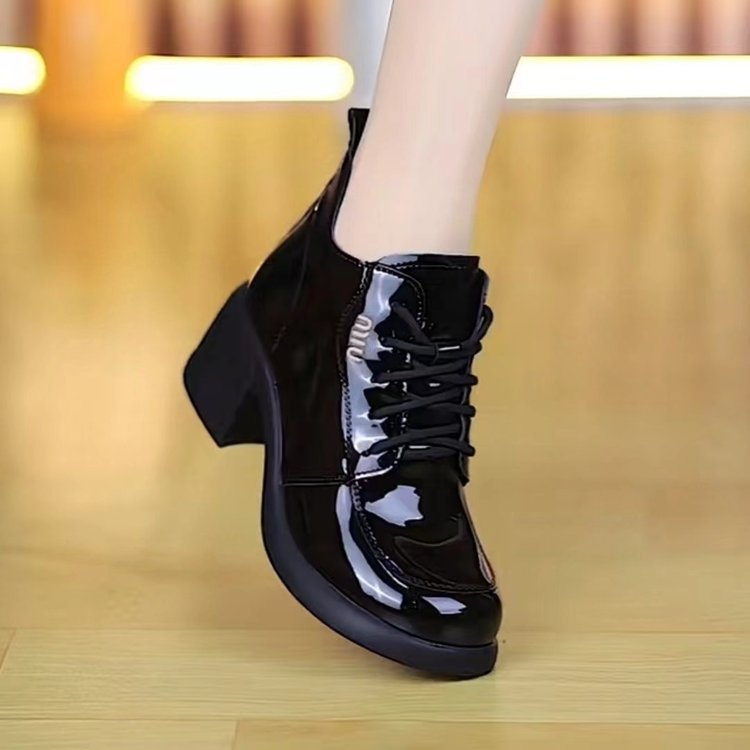 🌈👞【35-40】2025 wiosenne damskie skórzane buty nowa moda grube podeszwy wysokie obcasy buty