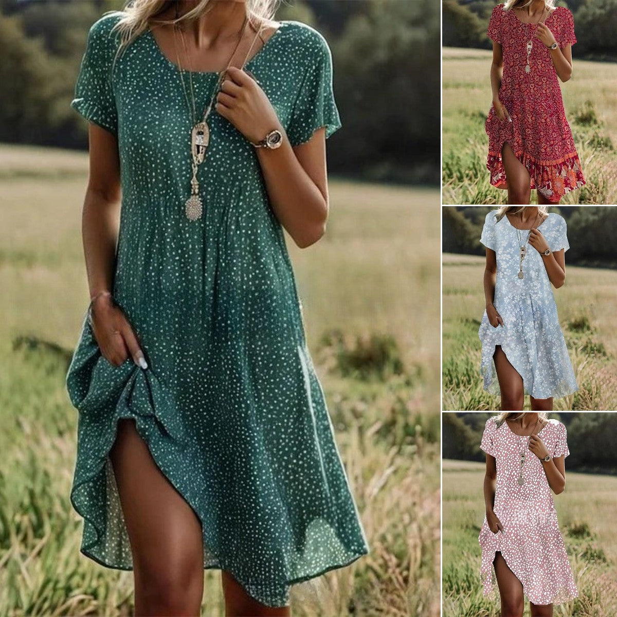 š„Limitowana oferta 40% zniżkiš„ćS-3XLćšNowa kolekcja 2025 wiosna/lato, sukienka z nadrukiem, okrÄ
gÅy dekolt, casual3894825
