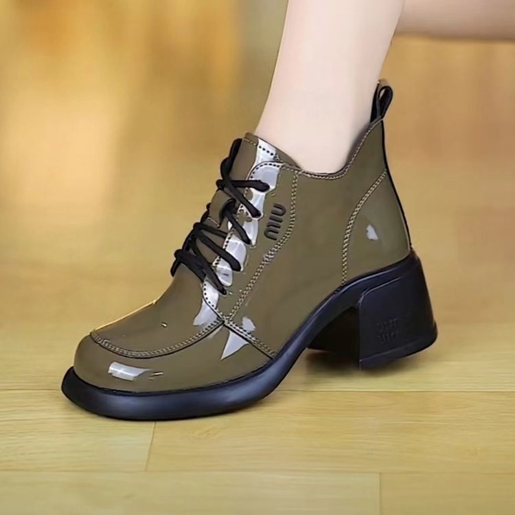🌈👞【35-40】2025 wiosenne damskie skórzane buty nowa moda grube podeszwy wysokie obcasy buty