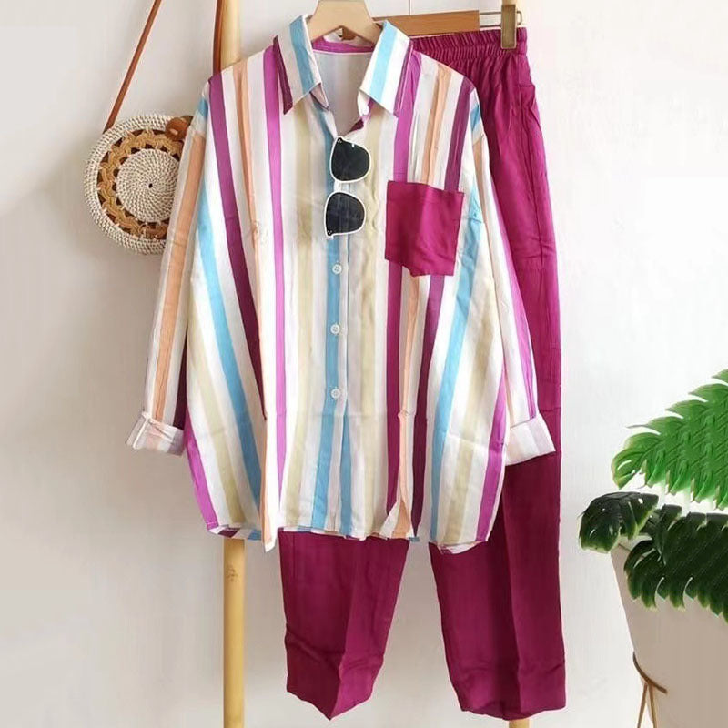 【S-3XL】Wiosenny dwuczęściowy garnitur w paski-3924545