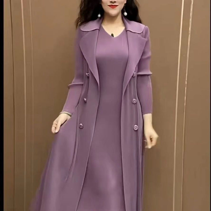 🍂👗【M-4XL】Jesienna, modna, rozciągliwa, dwuczęściowa sukienka wiatrówka