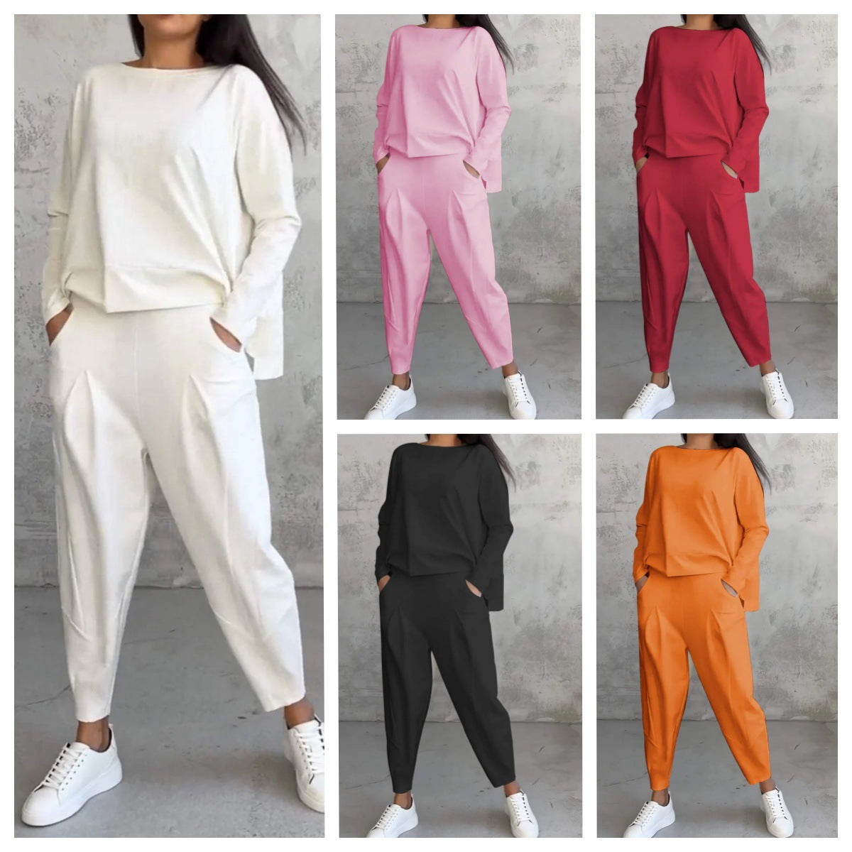 💕【40% ZNIŻKI】💕 【S-5XL】💕 Okrągły dekolt, długie rękawy, spodnie, casualowy garnitur (top + spodnie)