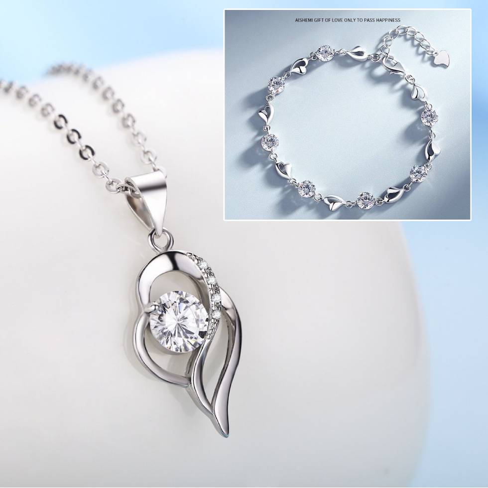 ✨✨【Kup 1, a 1 otrzymasz gratis】💎Serce oceanu 925 srebro bransoletka + naszyjnik zestaw - 3877661