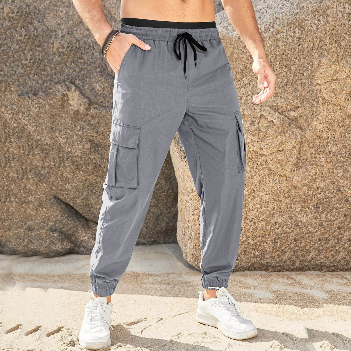 👖 Pago contra entrega✅️Pantalones casuales de trabajo para hombre, resistentes al desgaste, en tallas grandes, con cintura elástica y cordón ajustable.