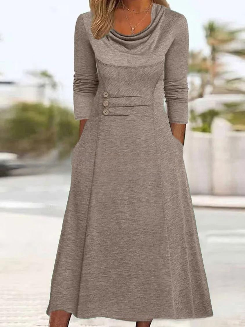 👗【S-3XL】2024 nowa jesienna sukienka z kieszeniami w jednolitym kolorze-3895564