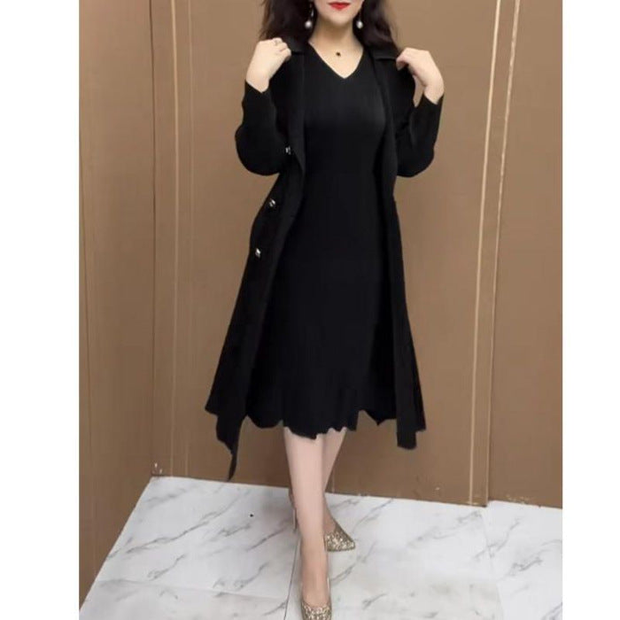 🍂👗【M-4XL】Jesienna, modna, rozciągliwa, dwuczęściowa sukienka wiatrówka