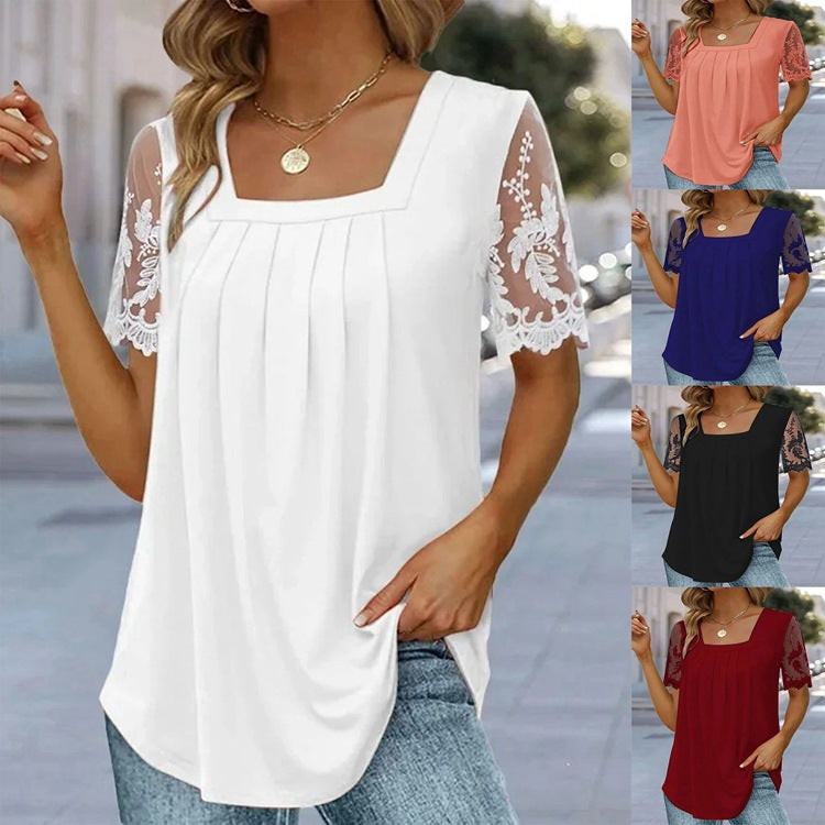 š„š„ćOgraniczona iloÅÄ sztukāØććS-5XLćš2025 Nowy modny jednolity kolor kwadratowy dekolt koronka krótki rÄkaw