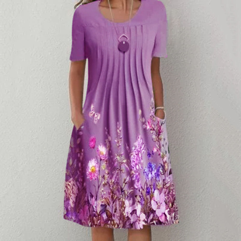 💗💗 【40-100KG】🎁🎁2025 Wiosna i Lato Nowa Moda Damska Sukienka Z Okrągłym Dekoltem Nadrukowana