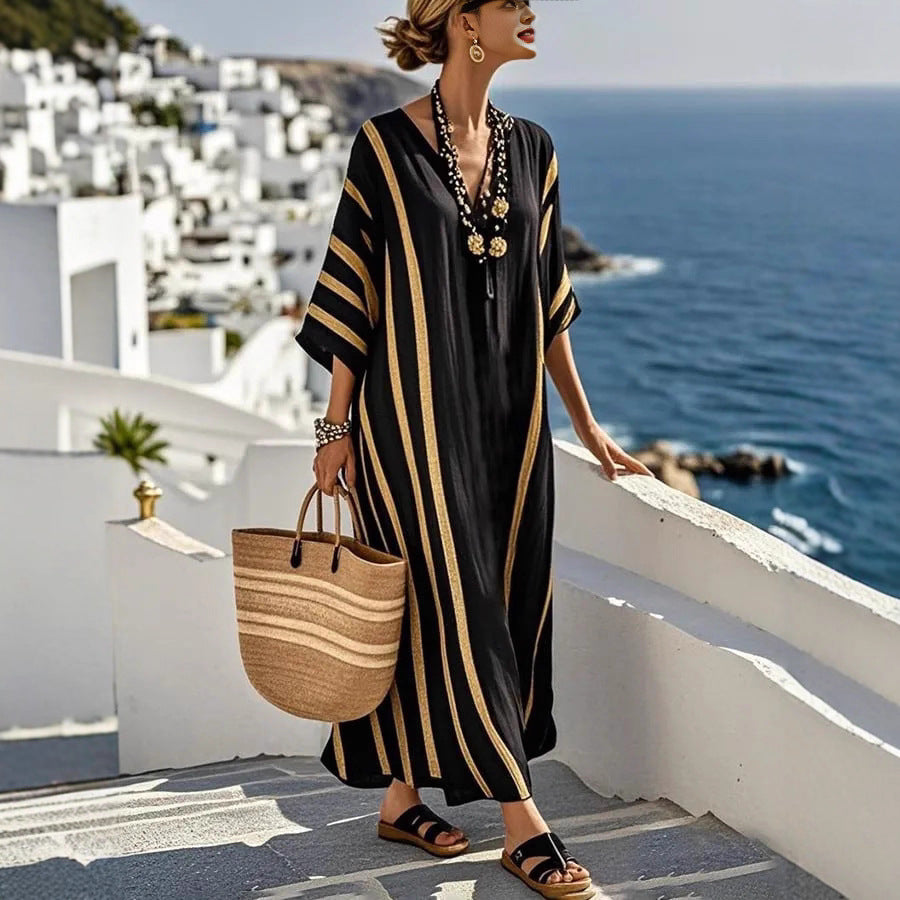 🥻【S-5XL】Această rochie este superbă și perfectă pentru o escapadă de vară. Lungă și lejeră, este elegantă și perfectă pentru o plimbare pe plajă sau o ieșire în oraș.