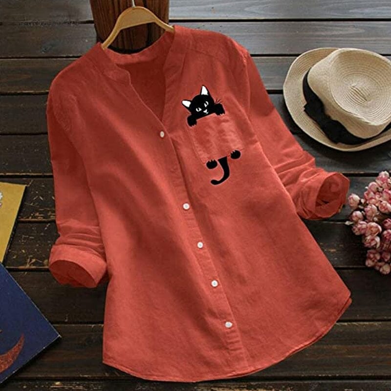 ✨🎉【Specjalne oferty letnie🔥】【S-3XL】2025 Letnia nowa modna bawełniana koszula z nadrukiem kota w serek