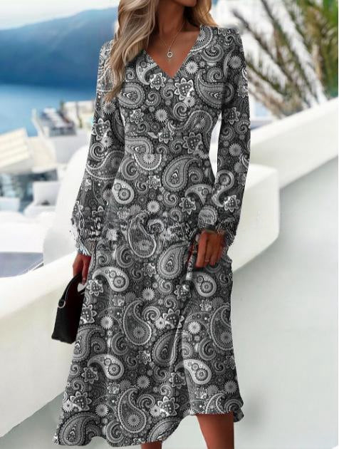🔥Nowość🔥Modna sukienka z dekoltem w kształcie litery V, zapinana na zamek z bocznymi szwami✅Swobodna i modna