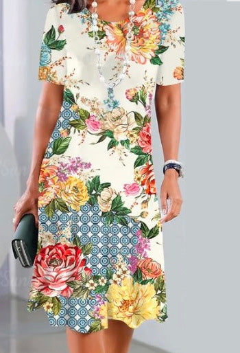 ✨ ✨【XS-5XL】👗👗2025 nowa letnia elegancka sukienka z okrągłym dekoltem i nadrukiem, wygodna i oddychająca
