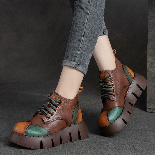🔥👞【35-40】2025 nowe jesienne i zimowe damskie retro temperament kontrastowe skórzane buty