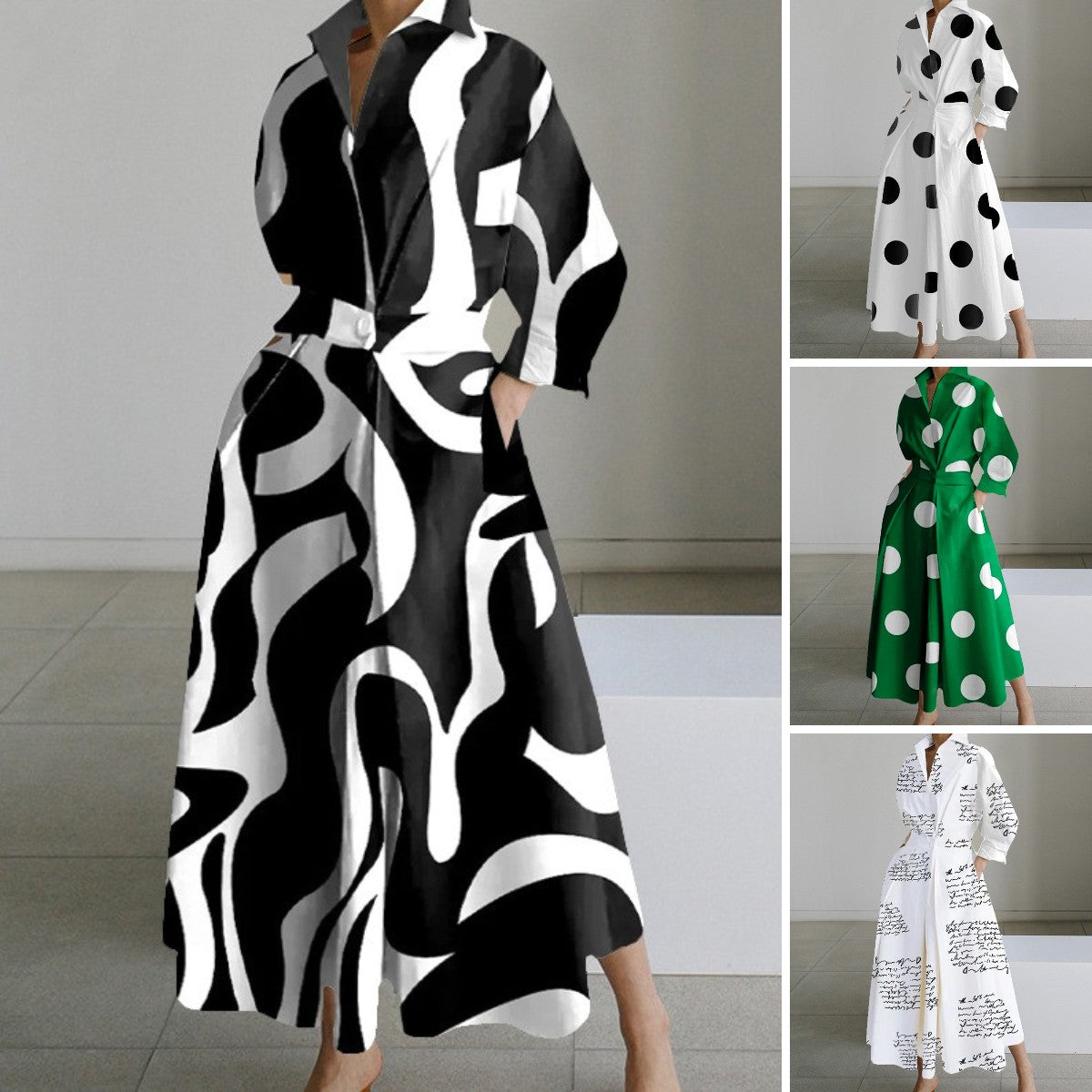 š„š„ćS-2XLć2025 Nowa jesienna moda Elegancka sukienka z dÅugim rÄkawem w groszki