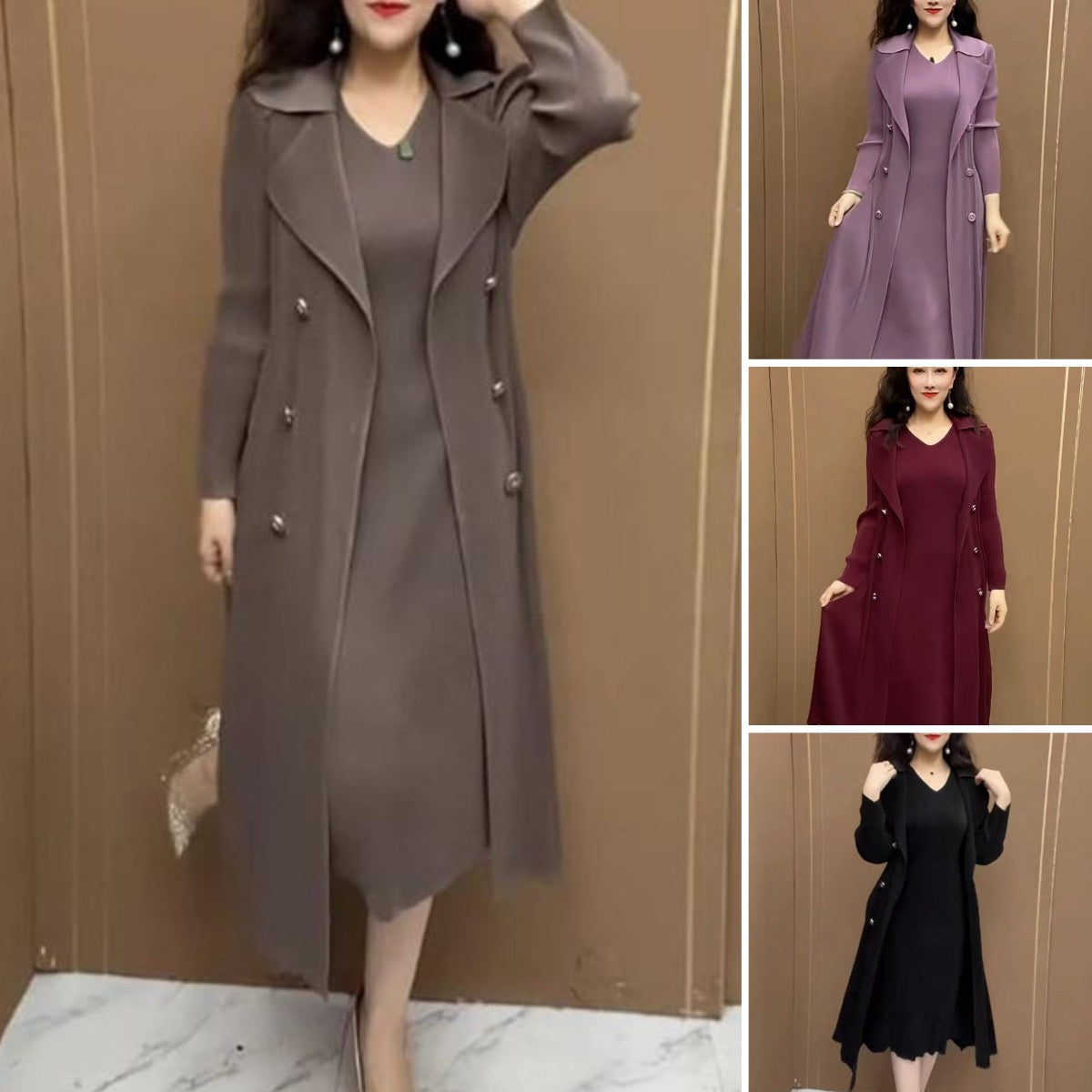 🍂👗【M-4XL】Jesienna, modna, rozciągliwa, dwuczęściowa sukienka wiatrówka