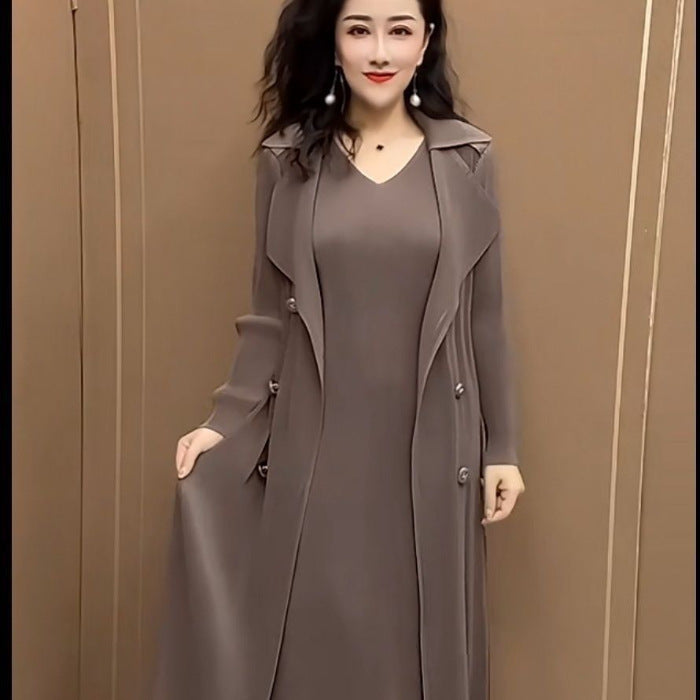 🍂👗【M-4XL】Jesienna, modna, rozciągliwa, dwuczęściowa sukienka wiatrówka
