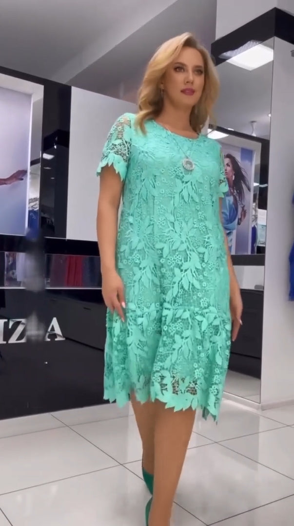 š¾šćS-5XLć2025 Letnia nowa moda kwiatowa koronkowa sukienka z krótkim rÄkawem