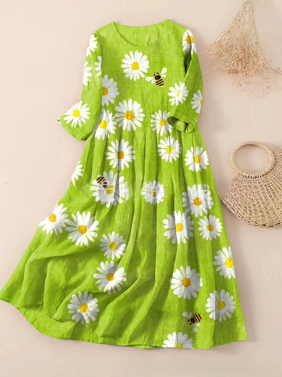 【S-3XL】🌼2024 nowa plisowana sukienka z okrągłym dekoltem i kwiatowym nadrukiem🌸3642425