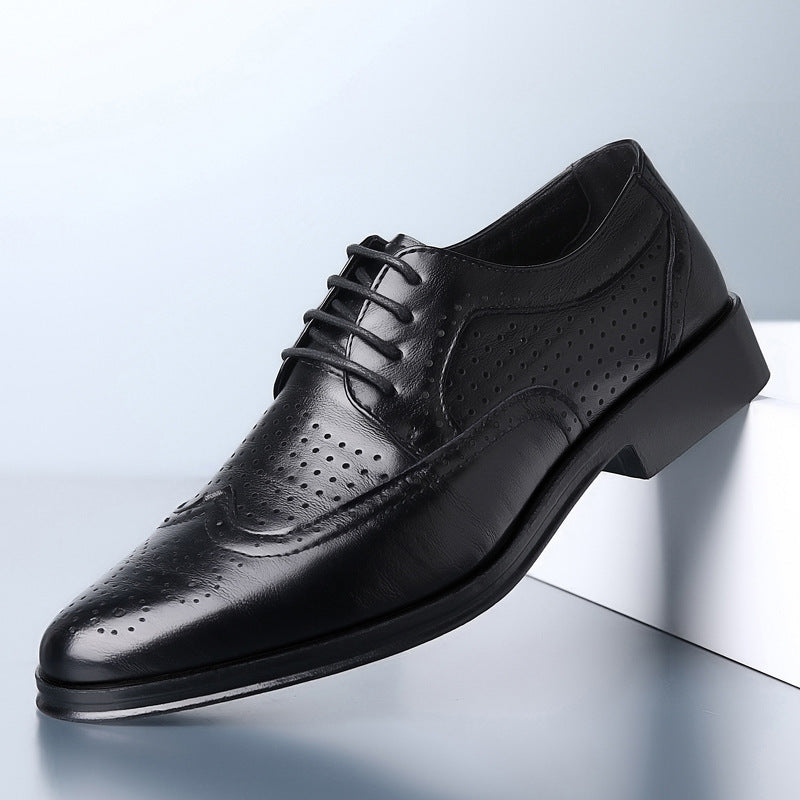 【38-47】Letnie męskie skórzane buty 🔥Wyrzeźbione biznesowe formalne męskie duże rozmiary Skórzane buty z dziurami w środku-3913653