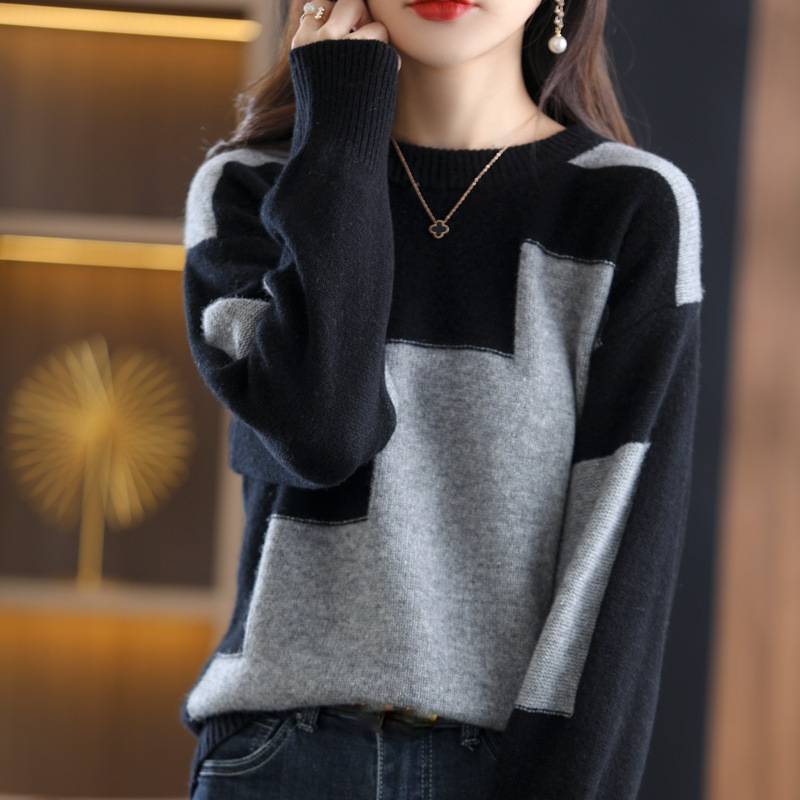 ☃️🎉【S-3XL】2024 nou pulover de cașmir de toamnă și iarnă, pulover scurt de lână, cu gât rotund, tricot, pulover largi-3835994