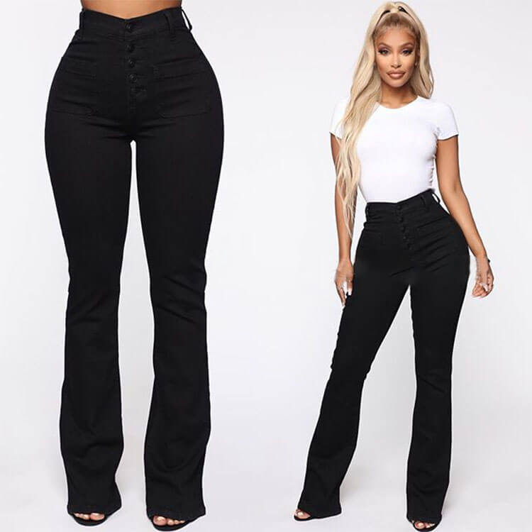 🔥🔥【S-4XL】2024 Modne damskie jeansy rozkloszowane z wysokim stanem-3736155
