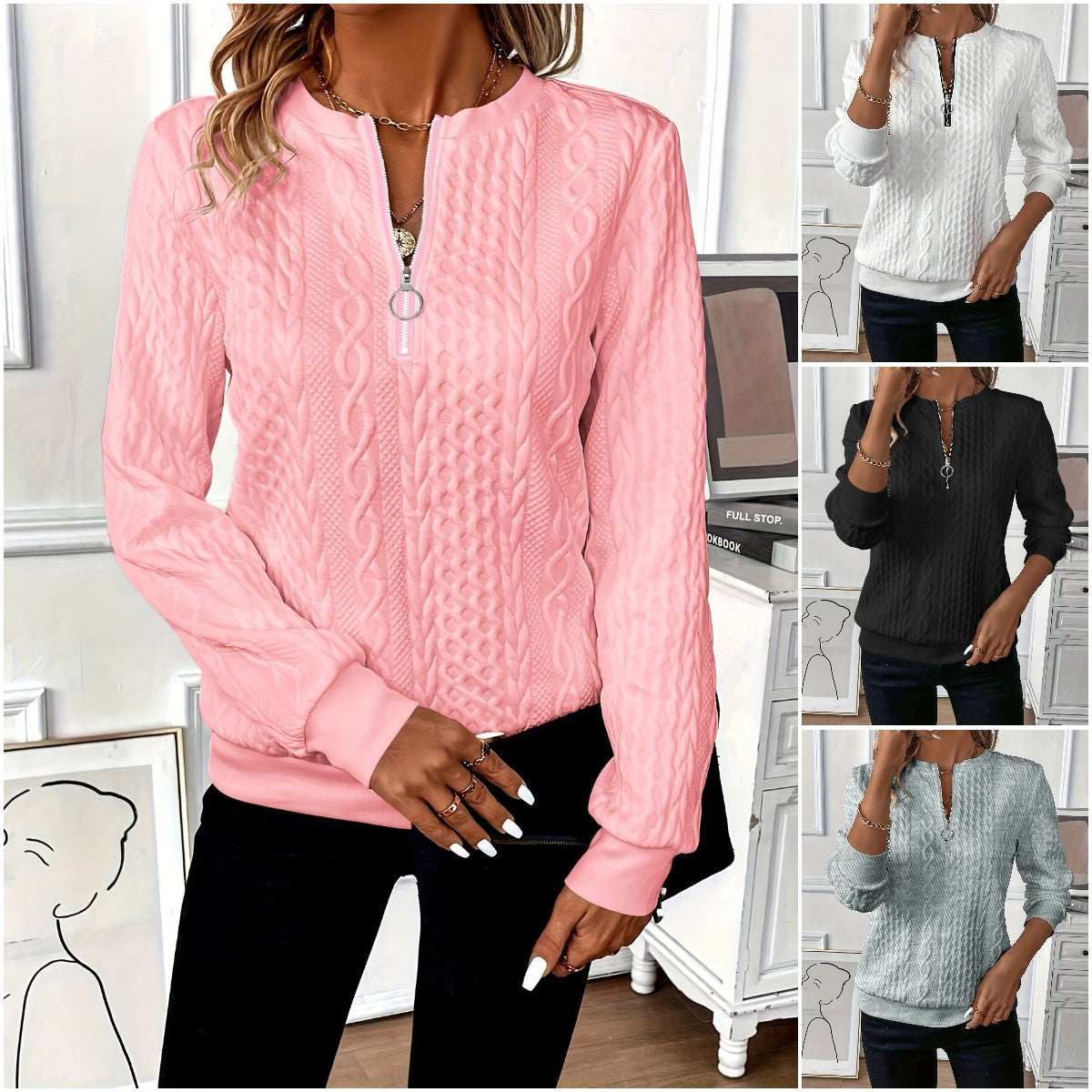 🌈🎀【S-2XL】2025 nowy modny, swobodny, jesienny i zimowy damski sweter z zamkiem błyskawicznym