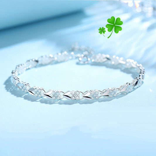 💖🍀Nowa bransoletka Love Fashion 925 Silver Four-Leaf Clover dla kobiet_3883407