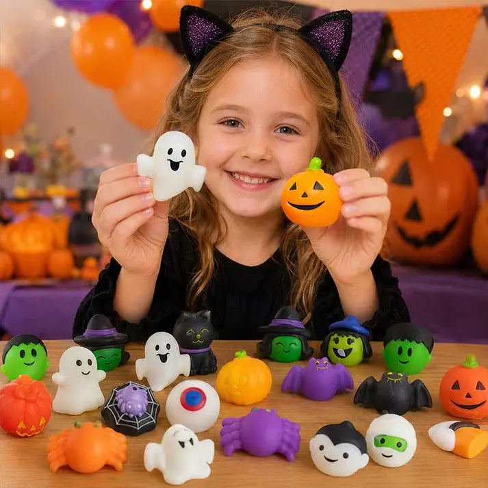 🎃 Hračky na odbúranie stresu s halloweenskou tematikou – rozkošné tekvice a bábiky v tvare duchov