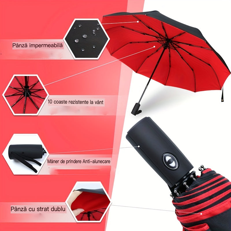 ☔ Dwuwarstwowy parasol automatyczny, wzmocniony, wiatroszczelny, nadający się do użytku zarówno podczas deszczowej, jak i słonecznej pogody.-3876439