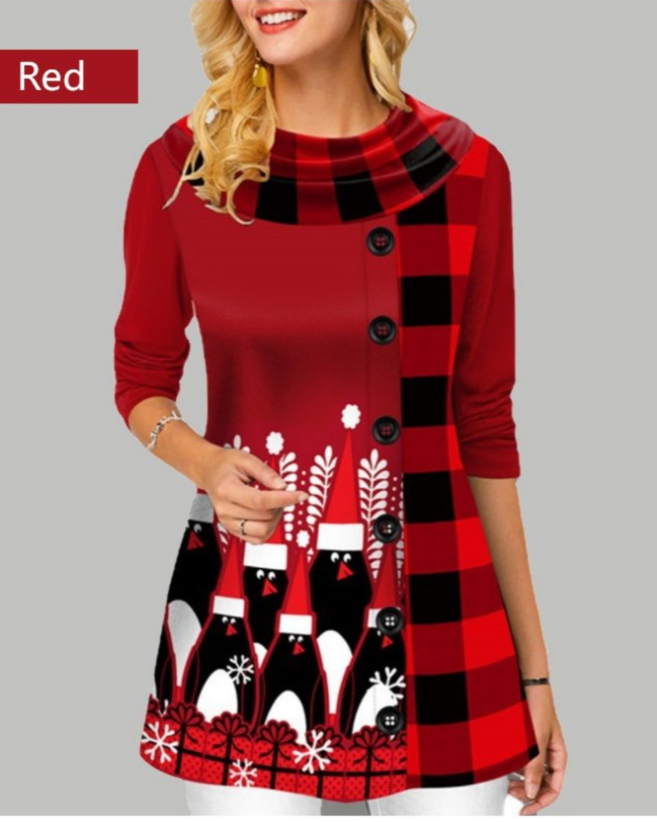 🔥🎄【S-5XL】2025 Nowy Świąteczny Ciepły Bawełniany Wygodny Casual Drukowany Modny damski top z długim rękawem-3905565
