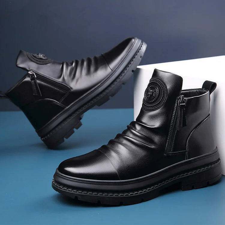 🔥😎💥【39-44】 Nowe brytyjskie skórzane wysokie buty męskie z grubą podeszwą
