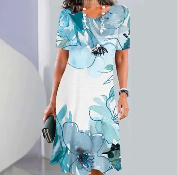 ✨ ✨【XS-5XL】👗👗2025 nowa letnia elegancka sukienka z okrągłym dekoltem i nadrukiem, wygodna i oddychająca