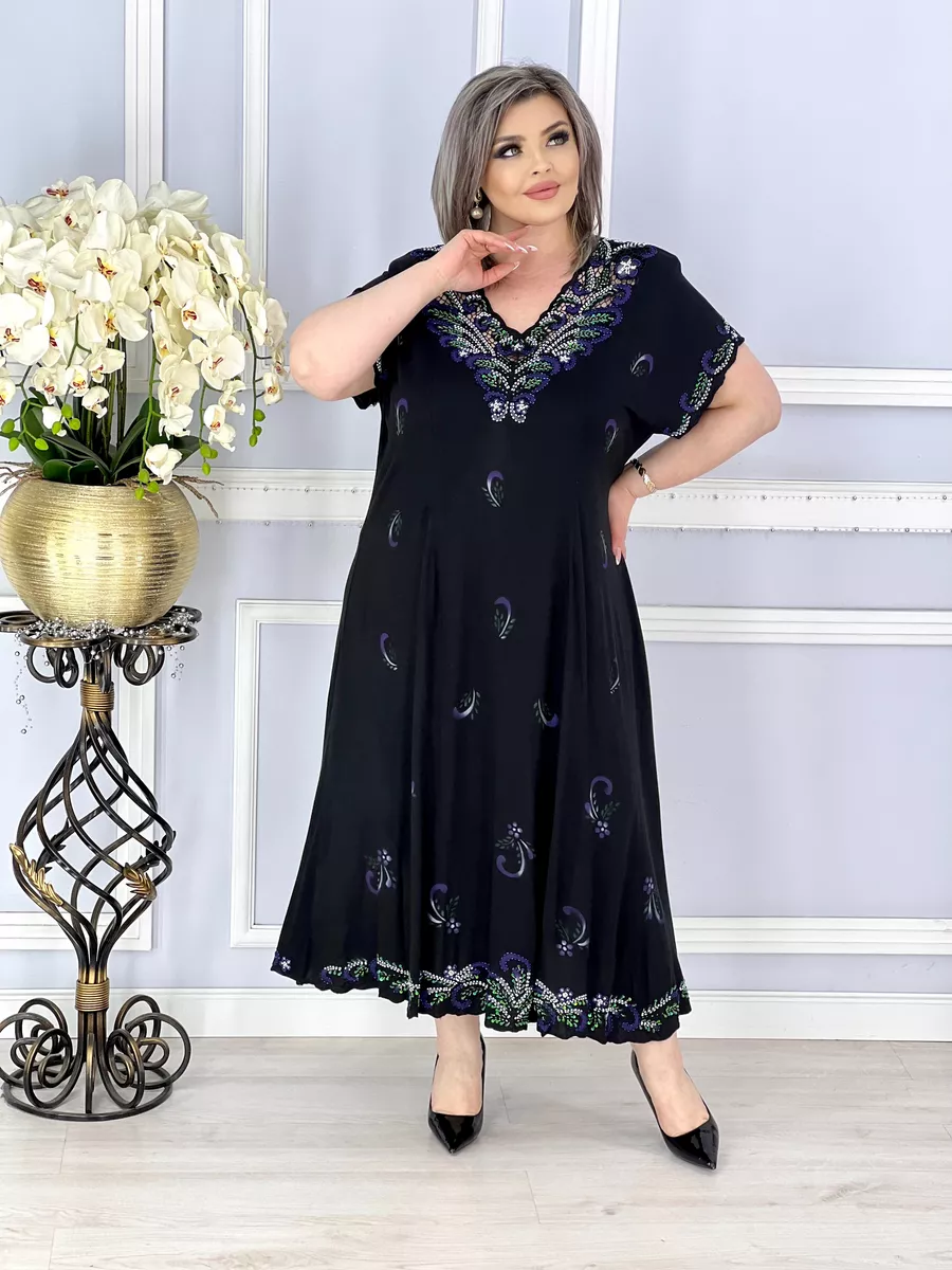 💗【Nowość】【S-5XL】💃 2025 Lato Czarna Elegancka Drukowana Haftowana Sukienka
