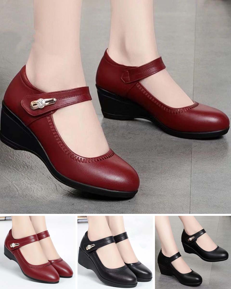 👡【35-41】2025 nuevos zapatos de mujer de piel suave con tacón de cuña antideslizante y suela blanda
