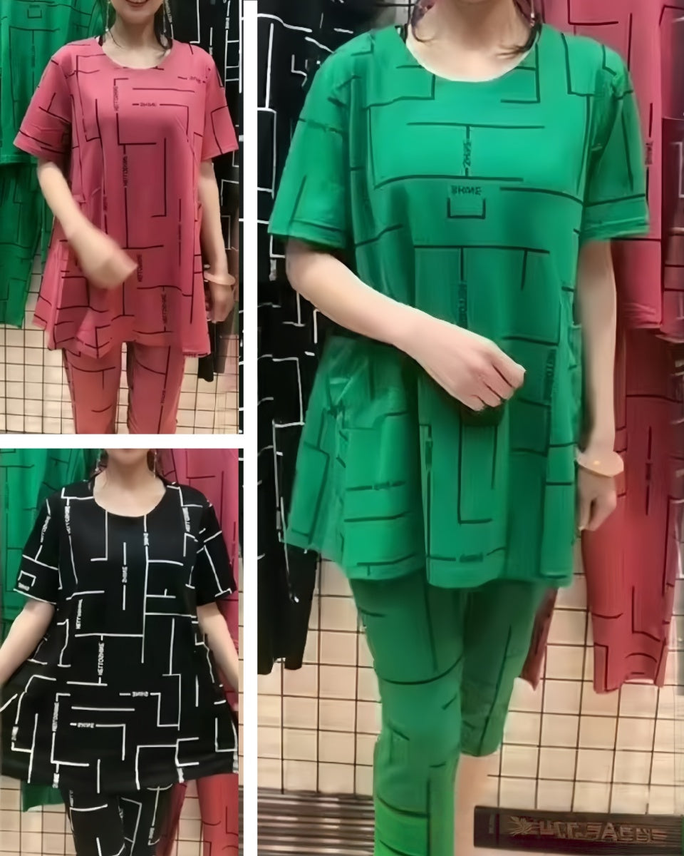 【Góra + Spodnie】🎀2025 nowy styl krótkie rękawy casualowe letnie ubrania dla kobiet w średnim i starszym wieku